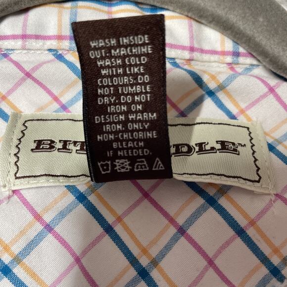 Bit & Bridle Womens Pearl Snap Shirt Large Pink Blue White Plaid Pockets Western - Picture 8 of 8